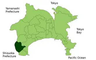 Situering van Hakone in de prefectuur Kanagawa