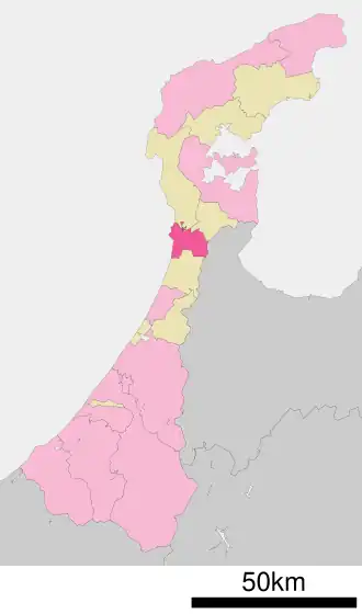 Situering van Hakui in de prefectuur Ishikawa