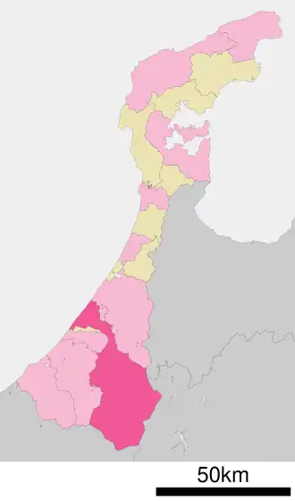 Situering van Hakusan in de prefectuur Ishikawa