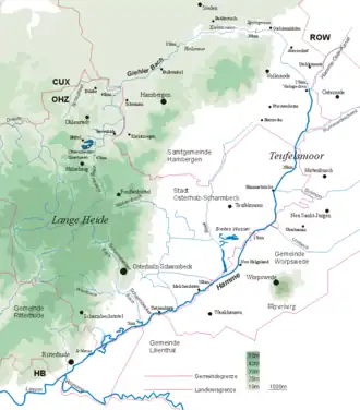 Kaart van de Hamme (dikke blauwe lijn)