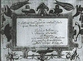 Handschrift van Balbian in het album amicorium van Abraham Sionsz. Luz (1601)