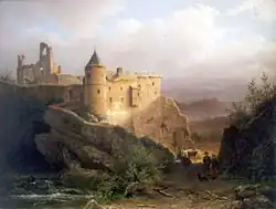 Reizigers in Duits heuvellandschap