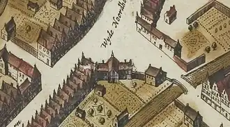 Hanenburg, herkenbaar aan het verhoogde middendeel (in het midden van de afbeelding), in 1649.