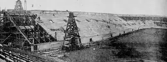 Bouw van het stadion in 1903.