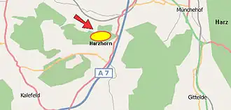 de vindplek op de Harzhorn in kaart gebracht