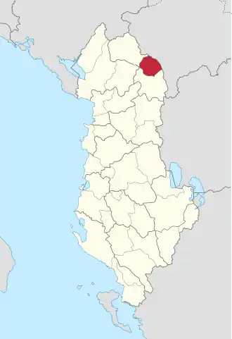 Ligging van Has binnen Albanië