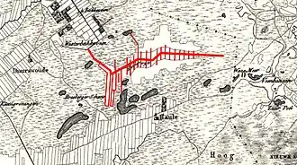 De Haulerwijkstervaart met wijken op een topografische kaart (circa 1822)