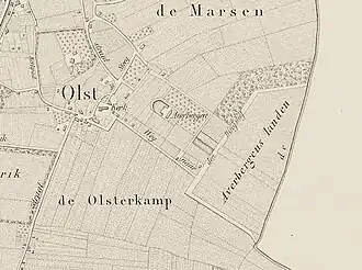 Kaart uit 1842-1843 met de havezate Averbergen