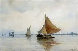 Boten op het meer, aquarel