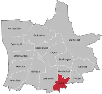 Ligging van Heine in de gemeente Hagen im Bremischen
