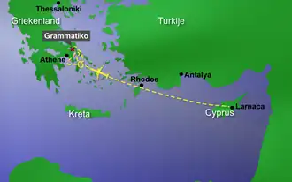 Vluchtroute van Helios Airways-vlucht 522