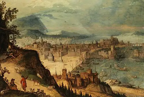 Idealistisch zicht op een oude zeehaven