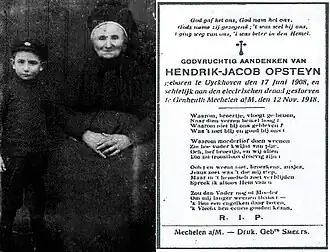 Hendrik-Jacob Opsteyn uit Uikhoven, die omkwam aan de Dodendraad, met zijn grootmoeder