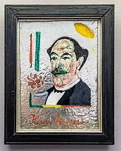 Portret van Henri Rousseau, achterglasschilderij (1911) door Franz Marc, München, Städtische Galerie im Lenbachhaus