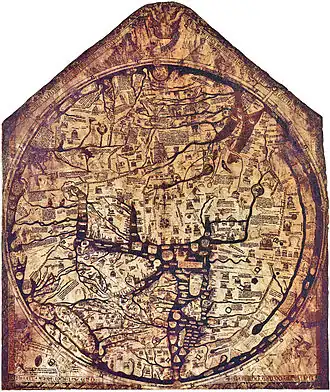 De Hereford Mappa Mundi (gedateerd rond 1300).