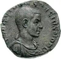 Portret van Herennius Etruscus op een sestertius. (Foto met toestemming van Classical Numismatic Group, Inc. (CNG))