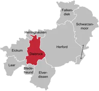 Ligging van Diebrock in de gemeente Herford