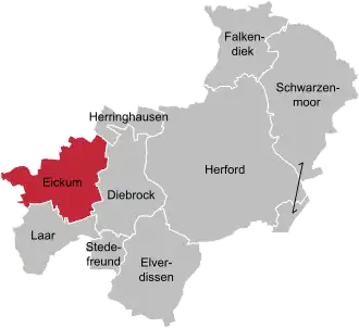 Ligging van Eickum in de gemeente Herford