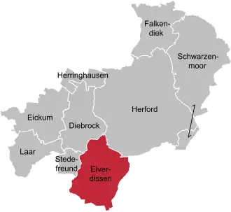 Ligging van Elverdissen in de gem. Herford