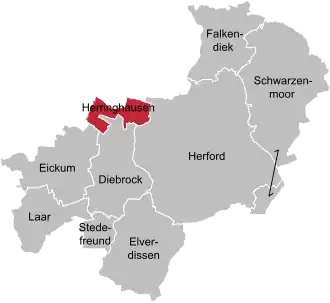 Ligging van Herringhausen in de gem. Herford