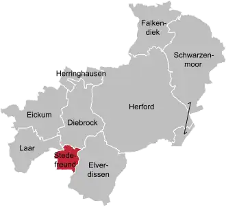 Ligging van Stedefreund in de gem. Herford