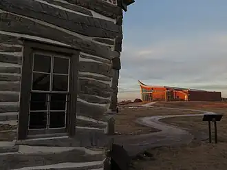 A view of the Homestead Heritage Center from the historic Palmer-Epard Cabin which sits just outside the Heritage Center.