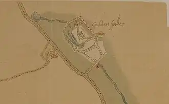 Tekening van Jacob van Deventer met de Gulden Spijker (circa 1560-1570).