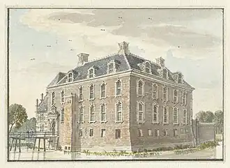 Het Huis Baak in 1743, op een tekening van Jan de Beijer