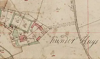 Het Kunderhuis op een kadastrale kaart van 1822