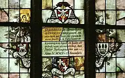 Detail glas-in-loodraam Het Penningske der weduwe (1952) H. Johannes de Doperkerk, Mijdrecht-Wilnis
