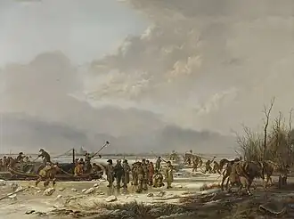 Het doorijzen van de Karnemelksloot bij Naarden in januari 1814 door Pieter Gerardus van Os