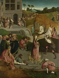 Meester van de Kruisafneming van Figdor, Het martelaarschap van de heilige Lucia, olieverf op paneel, 132,5 x 101,5 cm, ca. 1500, Rijksmuseum Amsterdam