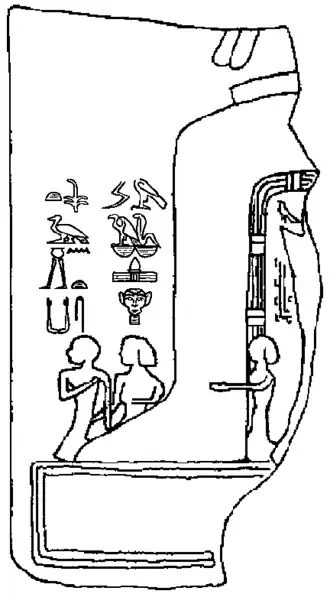 Stele met Inetkaes, Hetephernebti en Djoser met inscriptie