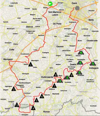 Routekaart van de Omloop Het Nieuwsblad 2016