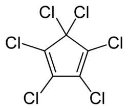 Structuurformule van hexachloorcyclopentadieen