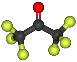 Molecuulmodel van hexafluoraceton