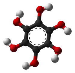 "Balls and stick" model van benzeenhexol.