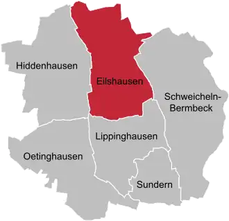 Ligging van Eilshausen in de gemeente Hiddenhausen