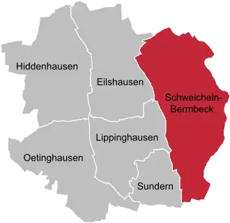 Ligging van Schweicheln-Bermbeck in de gemeente Hiddenhausen