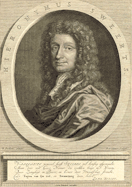Portret van Hieronymus Sweerts door B. Vaillant (onderschrift van L. Bidloo).