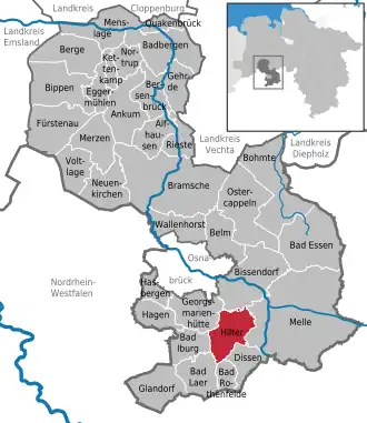 Kaart van Hilter am Teutoburger Wald