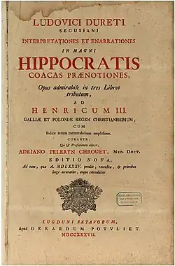 Heruitgave van Durets commentaren op Hippocrates' Prognostica, 1737