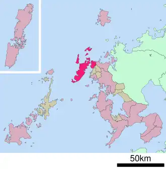 Situering van Hirado in de prefectuur Nagasaki