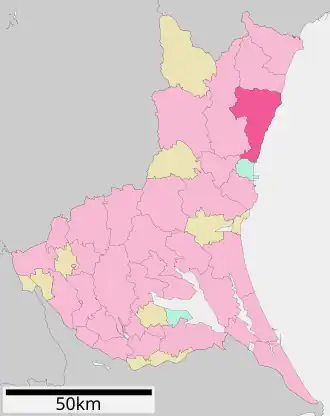 Situering van Hitachi in de prefectuur Ibaraki