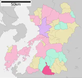 Situering van Hitoyoshi in de prefectuur Kumamoto
