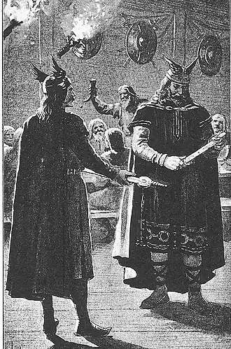 Illustratie van Hjörvard en Rolf Krake door Jenny Nyström, 1895