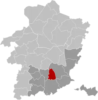 ligging voormalige gemeente zoals ontstaan na de fusie van 1977 binnen het arrondissement Tongeren in de provincie Limburg