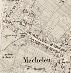 Hof van Oensel op de Maaskaarten van de Rijkswaterstaat (1847) onder de naam 'kasteel'