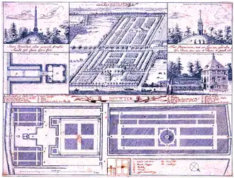 Hofwijck in de 17e eeuw met tuinen