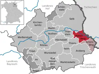Kaart van Hohenberg an der Eger